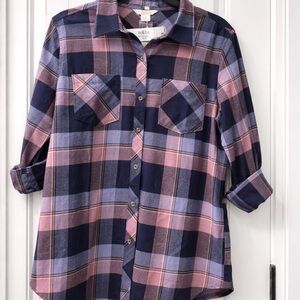 Natural Reflections Plaid Flannel Shirt - Mauve & Navy